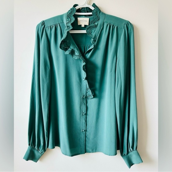 SEZANE Chloe Sage Silk Blouse Size 36(US4) - Picture 6 of 16